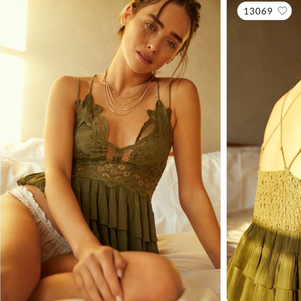 Free People Adella Cami Top in Olive Sparrow Green